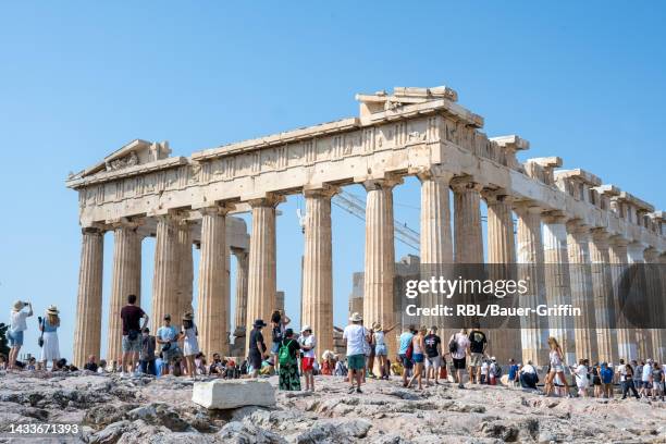 General view of tourists at The Parthenon on The Acropolis in Athens, Greece. On August 27, 2022 in Athens, Greece.