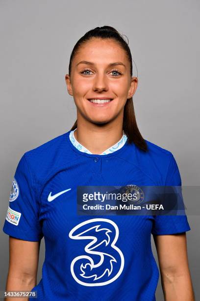 Eve Perisset of Chelsea FC poses for a photo during the Chelsea FC UEFA Women's Champions League Portrait session at Chelsea Training Ground on...