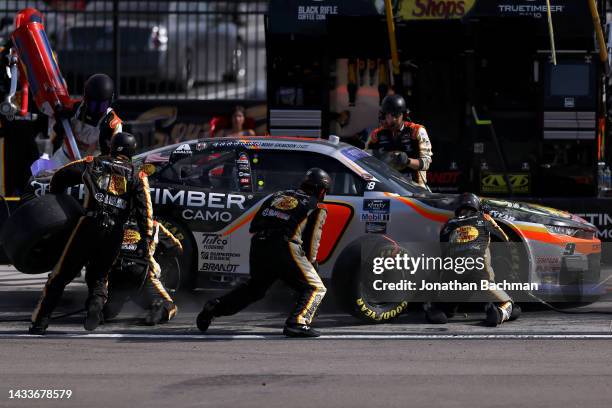 Noah Gragson, driver of the Bass Pro Shops/TrueTimber/BRCC Chevrolet, pits during the NASCAR Xfinity Series Alsco Uniforms 302 at Las Vegas Motor...