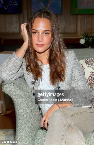 Actor Alicia Vikander attends a special screening and reception for "Irma Vep" at San Vicente Bungalows on October 15, 2022 in West Hollywood,...