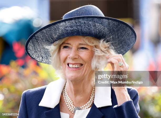 Camilla, Queen Consort attends QIPCO British Champions Day at Ascot Racecourse on October 15, 2022 in Ascot, England.