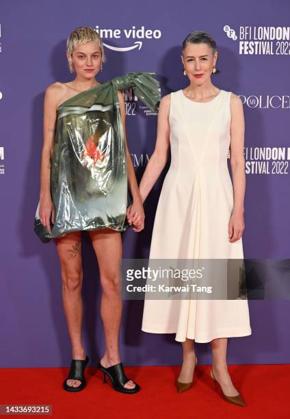 Emma Corrin and Gina McKee attend the “My Policeman” European Premiere during the 66th BFI London Film Festival at The Royal Festival Hall on October...