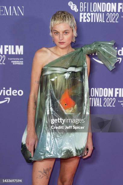 Emma Corrin attends the “My Policeman” European Premiere during the 66th BFI London Film Festival at The Royal Festival Hall on October 15, 2022 in...