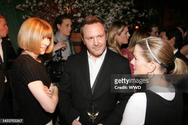 Vogue's Anna Wintour, Laird + Partner's Trey Laird and Gap president Marka Hansen attend Gap's CFDA/Vogue Collection party at Bowery Hotel in New...