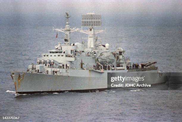 Royal Navy warship at sea during the Falklands War, May 1982.