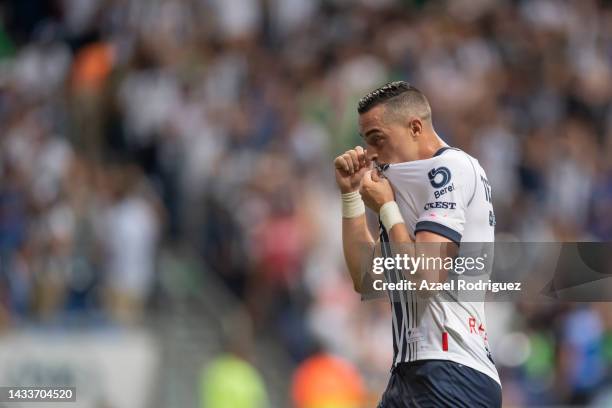 Rogelio Funes Mori of Monterrey celebrates after scoring his team's second goal during the quarterfinals second leg match between Monterrey and Cruz...