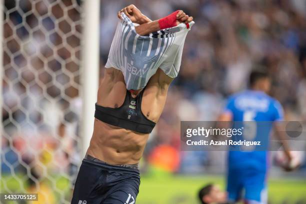 Jesús Gallardo of Monterrey celebrates after scoring his team’s third goal during the quarterfinals second leg match between Monterrey and Cruz Azul...