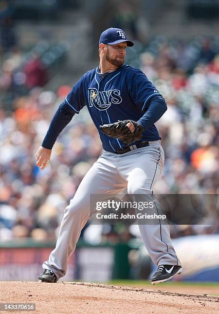 Jeff Niemann of the Tampa Bay Rays delivers the pitch during the game against the Detroit Tigers on Thursday, April 12, 2012 at Comerica Park in...