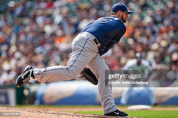Jeff Niemann of the Tampa Bay Rays delivers the pitch during the game against the Detroit Tigers on Thursday, April 12, 2012 at Comerica Park in...