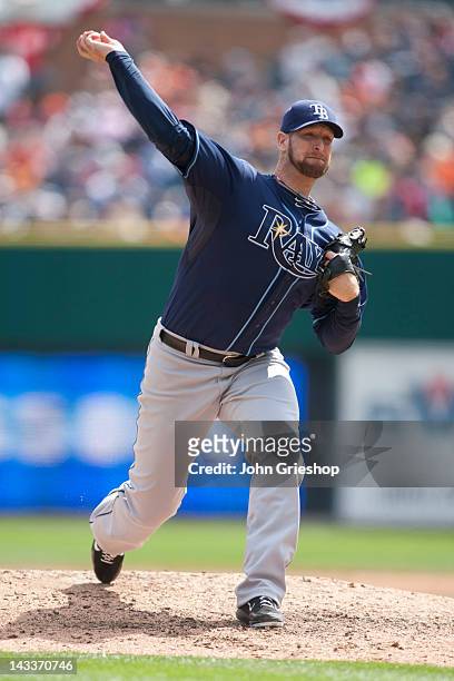 Jeff Niemann of the Tampa Bay Rays delivers the pitch during the game against the Detroit Tigers on Thursday, April 12, 2012 at Comerica Park in...