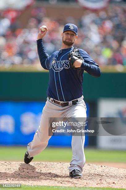 Jeff Niemann of the Tampa Bay Rays delivers the pitch during the game against the Detroit Tigers on Thursday, April 12, 2012 at Comerica Park in...