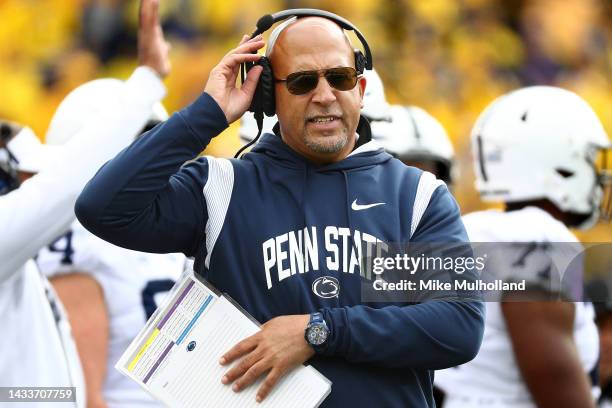 Head coach James Franklin of the Penn State Nittany Lions looks on during the second half of a game against the Michigan Wolverines at Michigan...