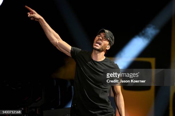 Enrique Iglesias performs onstage at the iHeartRadio Fiesta Latina '22 show, presented by the JUVÉDERM collection of fillers, at FTX Arena on October...