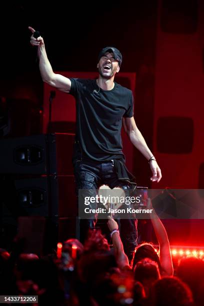 Enrique Iglesias performs onstage at the iHeartRadio Fiesta Latina '22 show, presented by the JUVÉDERM collection of fillers, at FTX Arena on October...