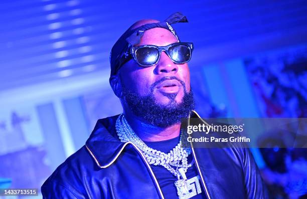 Rapper Jeezy attends Jeezy x DJ Drama presents Gangsta Grillz Mixtape 'SnoFall' B-Sides concert at Future Gallery the Underground on October 15, 2022...