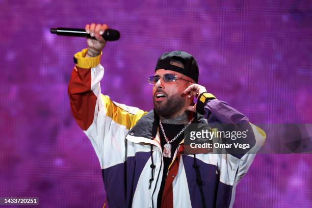 American singer Nicky Jam performs on stage during the iHeartRadio Fiesta Latina at FTX Arena on October 15, 2022 in Miami, Florida.
