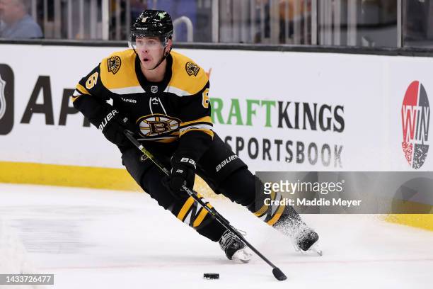 Mike Reilly of the Boston Bruins skates against the Arizona Coyotes during the second period at TD Garden on October 15, 2022 in Boston,...