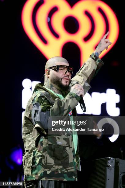 Farruko performs onstage at the iHeartRadio Fiesta Latina '22 show, presented by the JUVÉDERM collection of fillers, at FTX Arena on October 15, 2022...