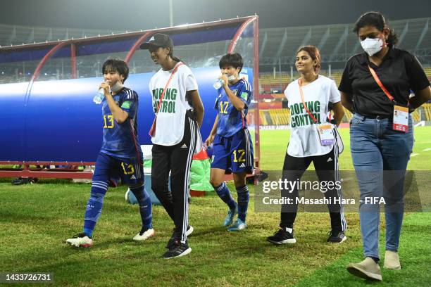 General view,players of Japan go to doping control after the FIFA U-17 Women's World Cup Group D, match between Japan and Canada at Pandit Jawaharlal...