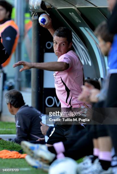 Igor Budan of Palermo reacts during the Serie A match between US Citta di Palermo and Parma FC at Stadio Renzo Barbera on April 25, 2012 in Palermo,...