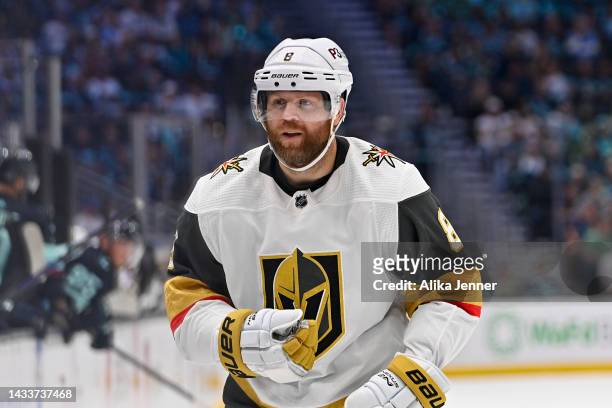 Phil Kessel of the Vegas Golden Knights looks on during the third period against the Seattle Kraken at Climate Pledge Arena on October 15, 2022 in...