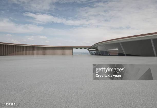 empty square front of abstract concrete architecture - zementboden stock-fotos und bilder