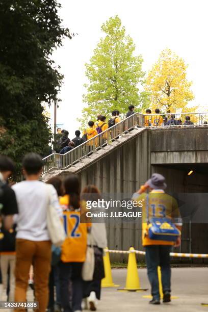 Fans wait for the gate opening outside the stadium prior to the J.LEAGUE Meiji Yasuda J2 41st Sec. Match between Vegalta Sendai and Roasso Kumamoto...