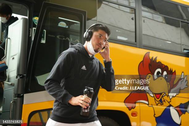 Cayman TOGASHI of Vegalta Sendai is seen on arrival at the stadium prior to the J.LEAGUE Meiji Yasuda J2 41st Sec. Match between Vegalta Sendai and...