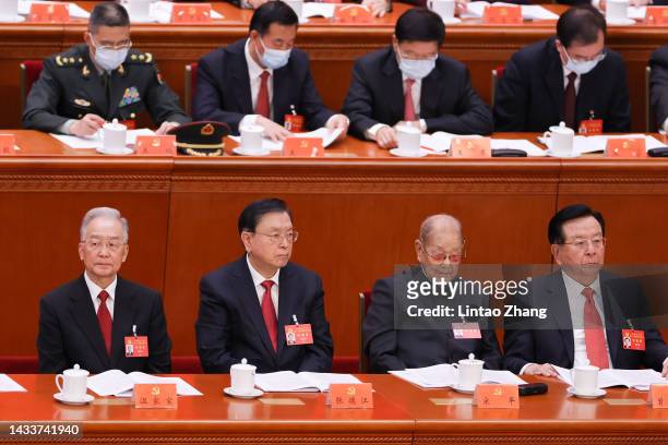 Chinese Former Premier Wen Jiabao, Delegates Zhang Dejiang, Song Ping and Zeng Qinghong attend the opening session of the 20th National Congress of...