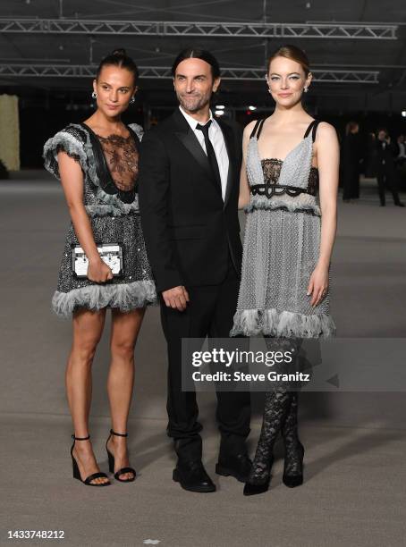 Alicia Vikander, Nicolas Ghesquière, and Emma Stone arrives at the 2nd Annual Academy Museum Gala at Academy Museum of Motion Pictures on October 15,...