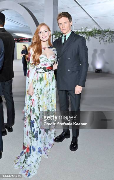 Eddie Redmayne and Jessica Chastain attend the Academy Museum of Motion Pictures 2nd Annual Gala presented by Rolex at Academy Museum of Motion...
