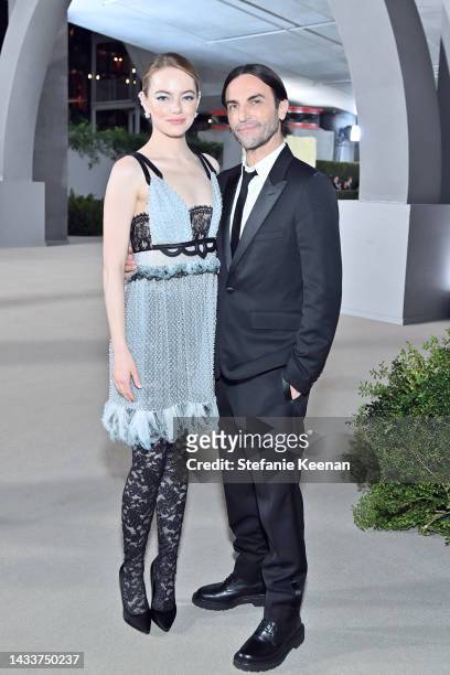 Emma Stone and Nicolas Ghesquière attend the Academy Museum of Motion Pictures 2nd Annual Gala presented by Rolex at Academy Museum of Motion...