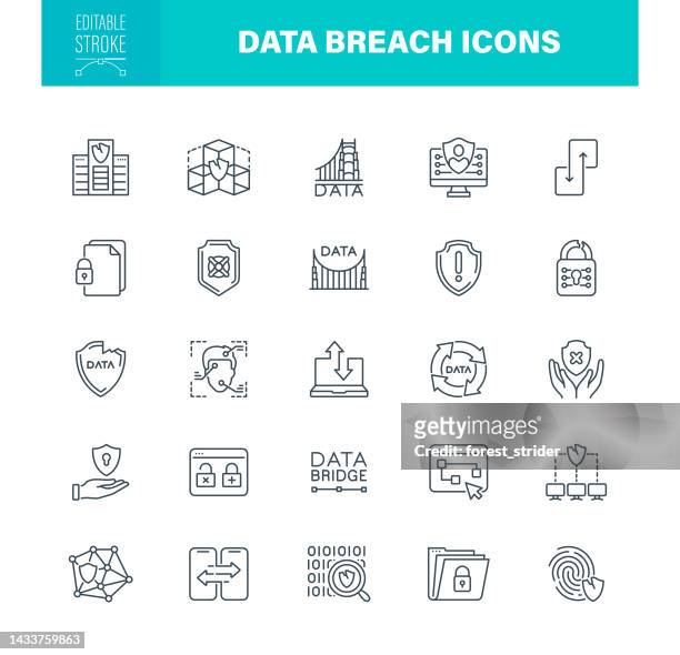 ilustrações, clipart, desenhos animados e ícones de ícones de violação de dados traçado editável - data breach