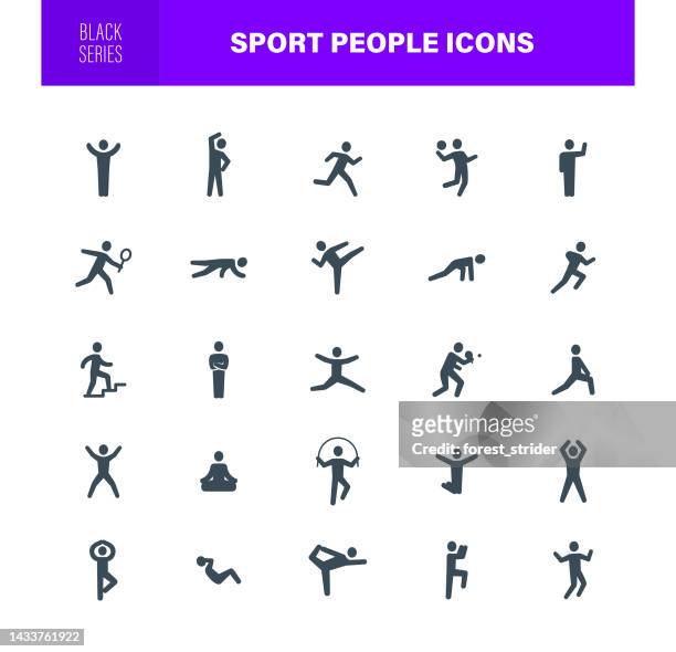 sport people icon black set - press ups stock illustrations