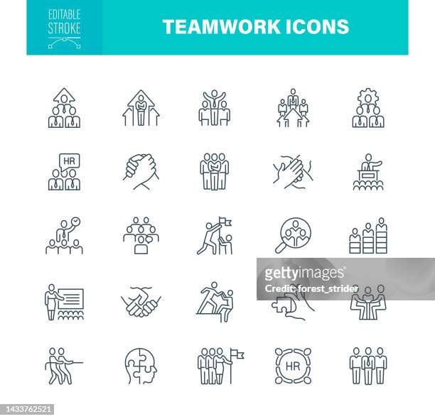teamwork icons editable stroke - business high five stock illustrations