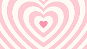Groovy background. Tunnel of Concentric hearts. Romantic cute illustration. Trendy girly preppy design.