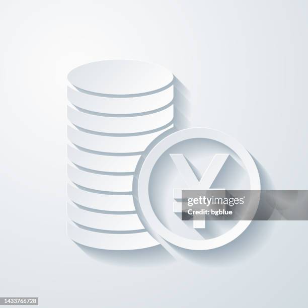 yen coins stack. icon with paper cut effect on blank background - chinese coin stock illustrations