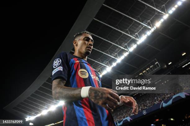 Rafinha of FC Barcelona looks on during the UEFA Champions League group C match between FC Barcelona and FC Internazionale at Spotify Camp Nou on...