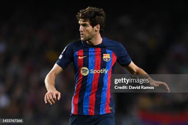 Marcos Alonso of FC Barcelona looks on during the UEFA Champions League group C match between FC Barcelona and FC Internazionale at Spotify Camp Nou...