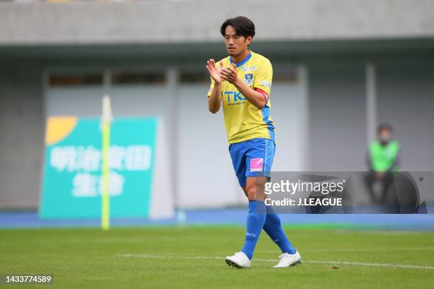 In action during the J.LEAGUE Meiji Yasuda J2 41st Sec. Match between Tochigi SC and Mito Hollyhock at kanseki Stadium Tochigi on October 16, 2022 in...