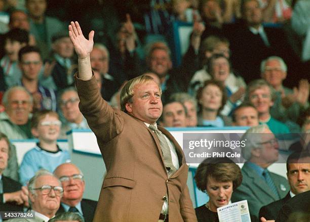 Former footballer Francis Lee attends a match between Manchester City and Queens Park Rangers, circa 1995. Man City won 3-0.