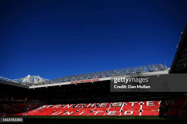 General view inside the stadium prior to the Premier League match between Manchester United and Newcastle United at Old Trafford on October 16, 2022...