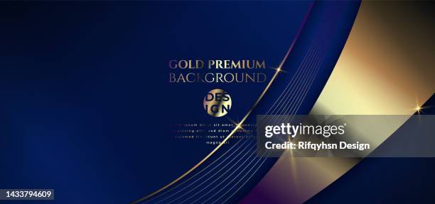 abstrakter eleganter blauer luxushintergrund mit goldener linie. moderner futuristischer hintergrund. kann für zielseiten, buchcover, broschüren, flyer, zeitschriften, brandings, banner, kopfzeilen, präsentationen und hintergrundbilder entworfen werden - awards show stock-grafiken, -clipart, -cartoons und -symbole