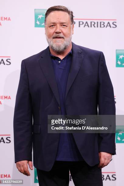Russell Crowe attends the photocall for "Poker Face" during the 17th Rome Film Festival at Auditorium Parco Della Musica on October 16, 2022 in Rome,...