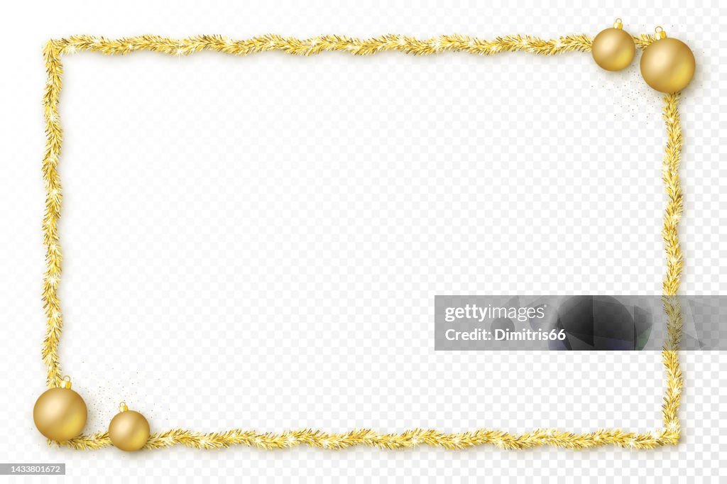 Lametta festlicher Rahmen. Weihnachts- und Neujahrsvorlage mit Kopierraum.