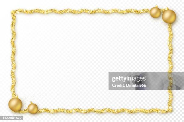 tinsel festive frame. christmas and new year template with copy space. - gold rectangle stock illustrations