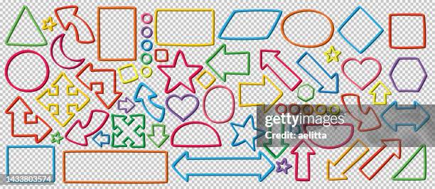 vector illustration of hand drawn set of arrows and shapes. label icon set. design elements. - rounded-rectangles-logo stock illustrations