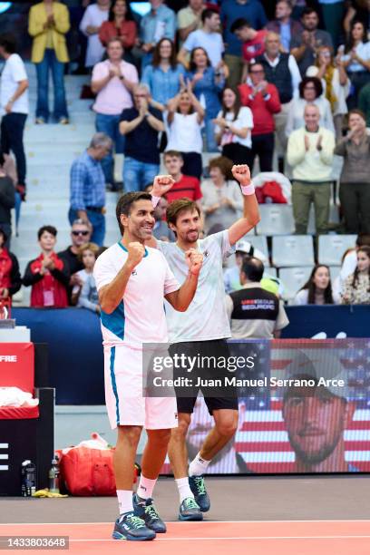 Maximo Gonzalez and Andres Molteni of Argentina celebrate after winning match point against Nathaniel Lammons and Jackson Withrow of USA during their...