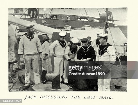 British Royal Navy Sailors Reading Mail From Home On Board Ship 1890s ...