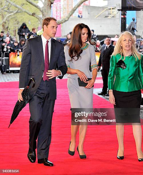 Prince William, Duke of Cambridge, Catherine, Duchess of Cambridge and Director of the BFI Amanda Nevill attend the UK Premiere of 'African Cats' in...
